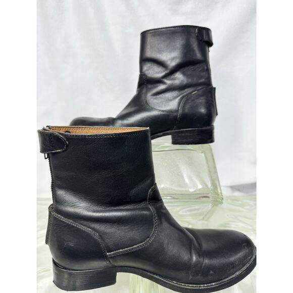 Frye Women's Melissa Short Boot Size 6M Black Leather Strap Button Biker Moto - Picture 2 of 6